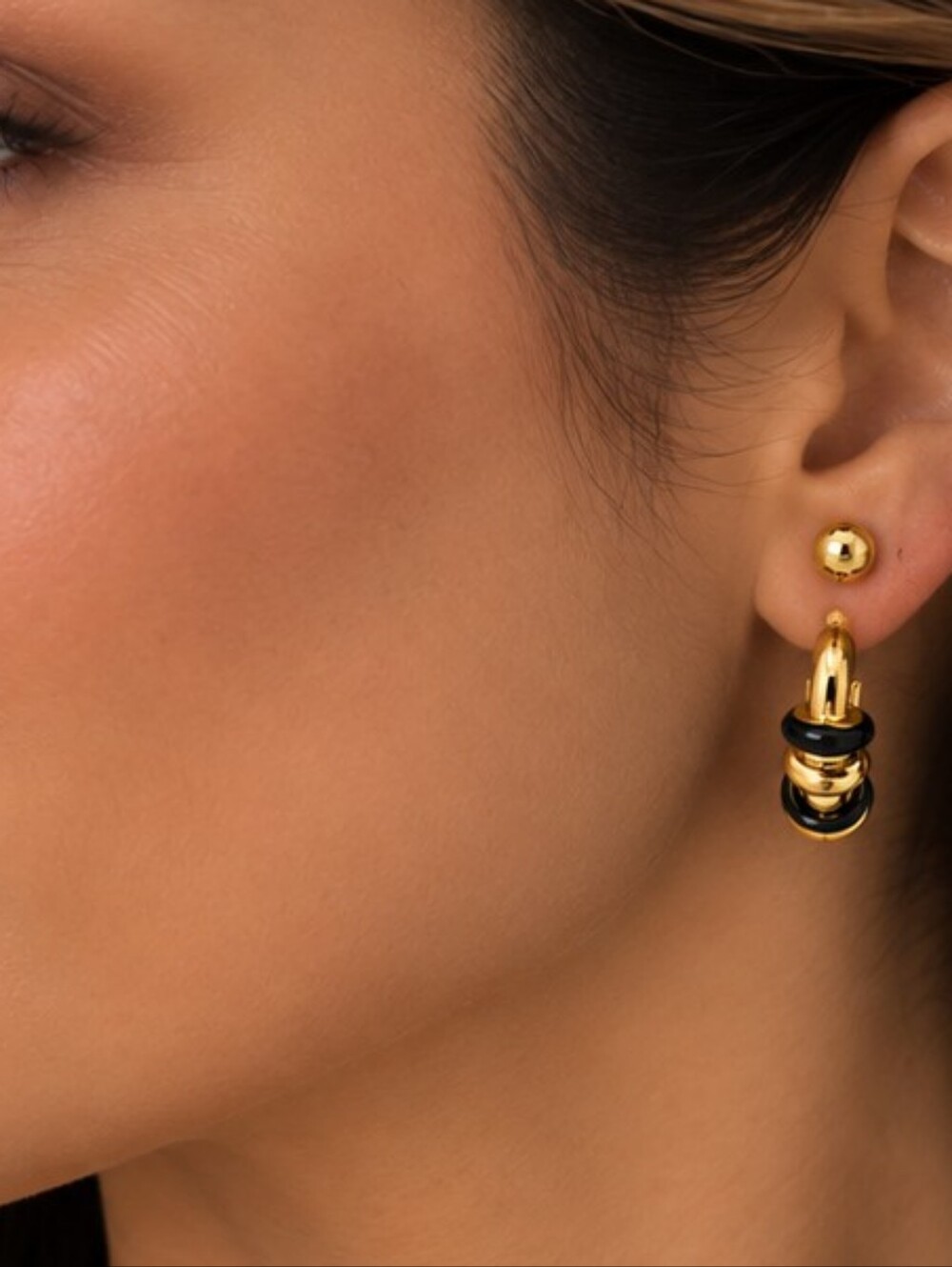💎 Princess Accessories Black Gold Tone Hoop & Ball Stud Earrings 2 Pair Set